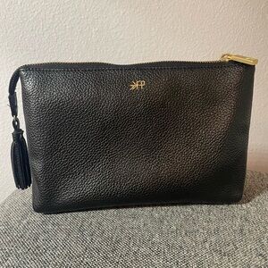 Freshly Picked Black Classic Zipper Pouch. Pebbled black vegan leather,